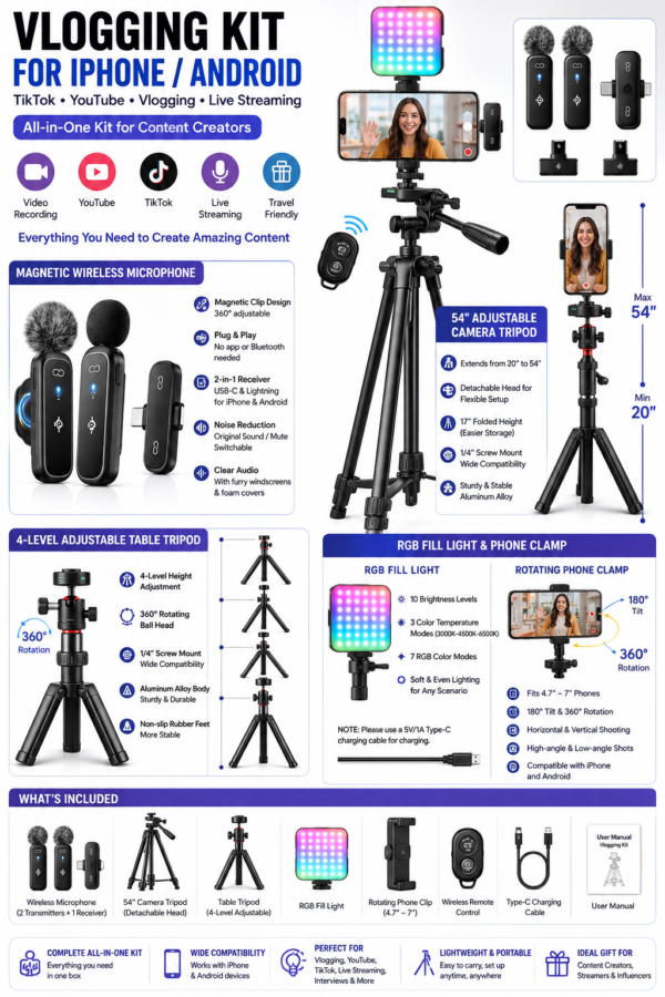 Vlogging Kit for iPhone/Android, TikTok YouTube