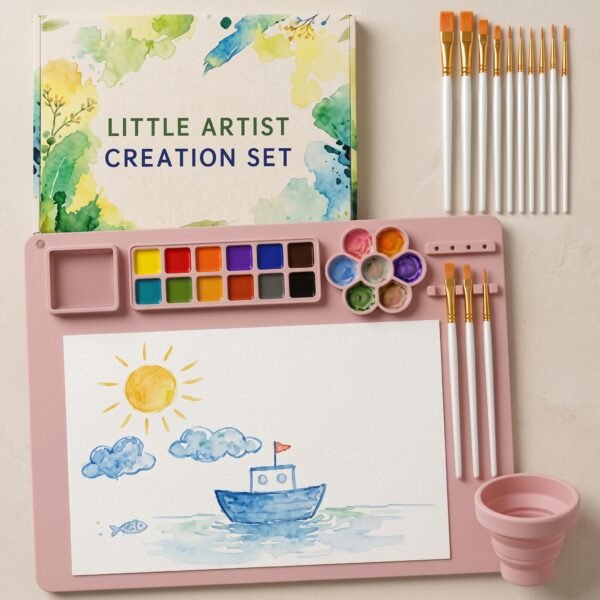 Silicone Painting Mat 19.7x15.7in w/10 Brushes & Cup, Pink